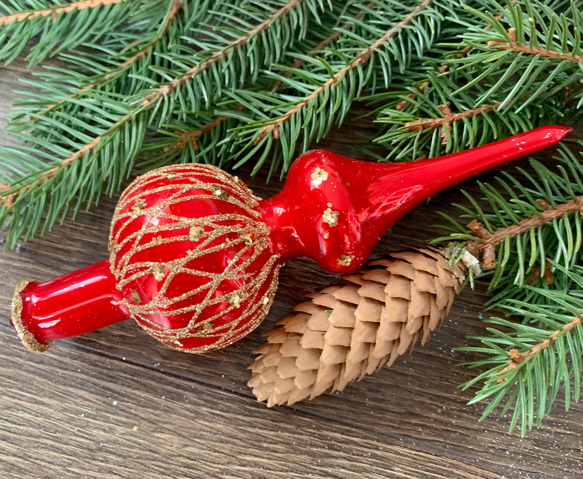 Small Christmas glass tree toppers, vintage and handmade Christmas top