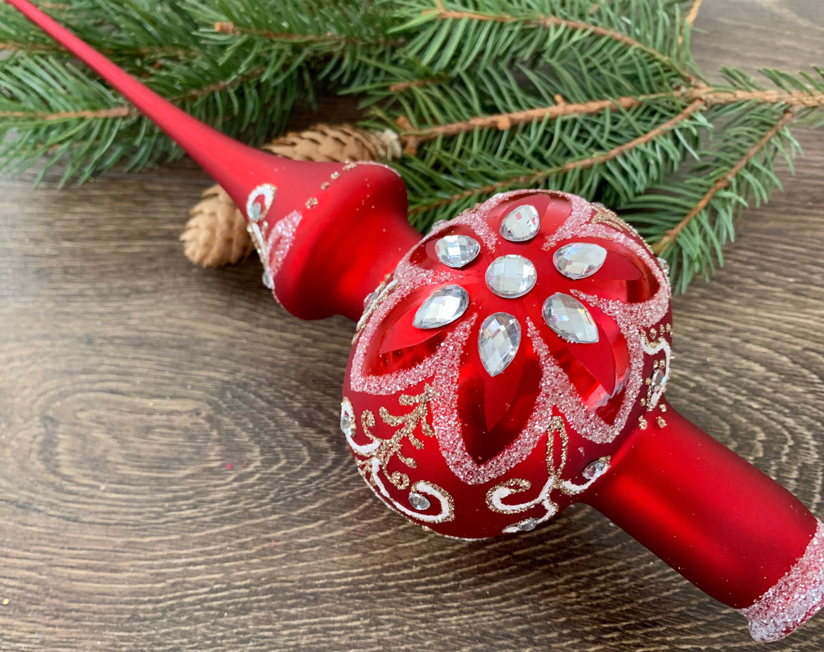 Big beige Chistmas glass Tree Finial With two Ball Sections