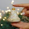 White Holiday Bell Christmas glass ornament, Handmade Christmas figurines, Collectible Christmas decor, home decoration, Christmas gift 2025