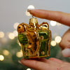 Green & Gold Gift Box glitter design Christmas glass ornament, Handmade Christmas figurines, Collectible Christmas decor, home decoration, Christmas gift 2025