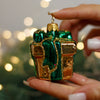 Gold & Green Gift Box glitter design Christmas glass ornament, Handmade Christmas figurines, Collectible Christmas decor, home decoration, Christmas gift 2025