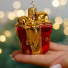 Red & Gold Gift Box glitter design Christmas glass ornament, Handmade Christmas figurines, Collectible Christmas decor, home decoration, Christmas gift 2025