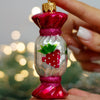 Handcrafted White and Pink Candy with berries Christmas glass ornament, Handmade Christmas figurines, Collectible Christmas decor, home decoration, Christmas gift 2025 