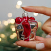 Silver & Red Gift Box glitter design Christmas glass ornament, Handmade Christmas figurines, Collectible Christmas decor, home decoration, Christmas gift 2025