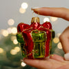 Green & Red Gift Box glitter design Christmas glass ornament, Handmade Christmas figurines, Collectible Christmas decor, home decoration, Christmas gift 2025