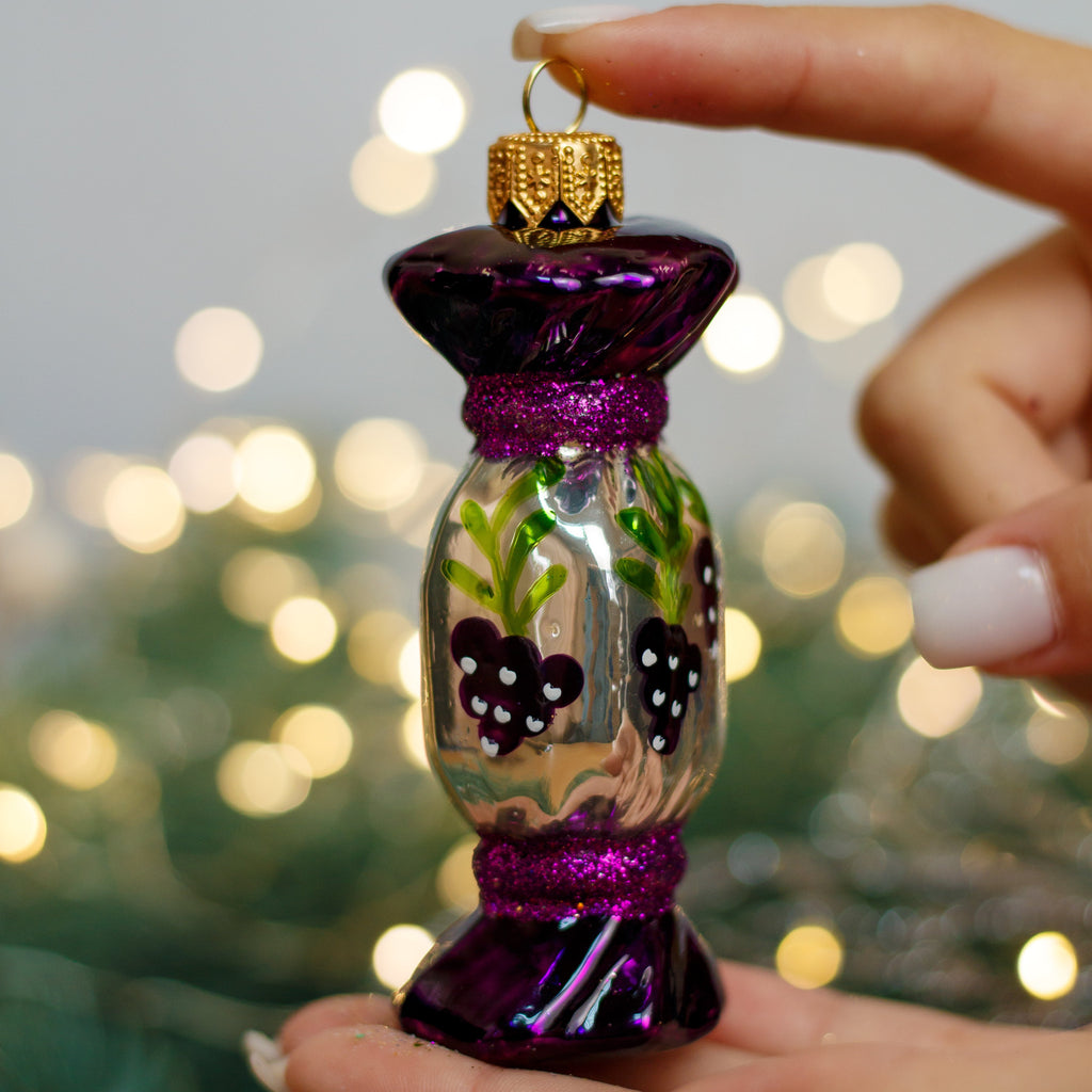 Handcrafted Purple and Silver Candy with berries Christmas glass ornament, Handmade Christmas figurines, Collectible Christmas decor, home decoration, Christmas gift 2025