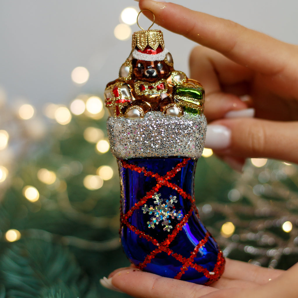 Teddy Bear and Gifts Christmas glass ornament, Handmade Christmas figurines, Collectible Christmas decor, home decoration, Christmas gift 2025