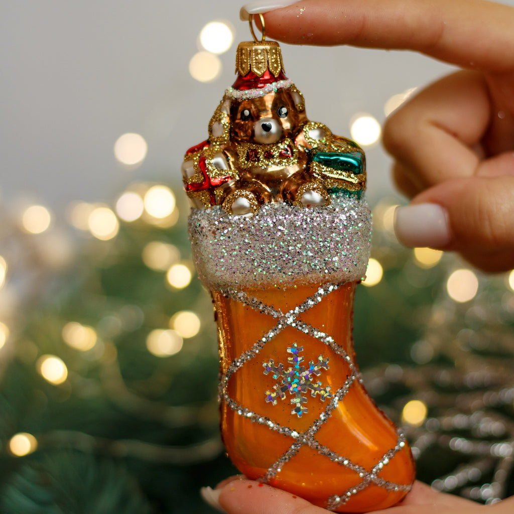 Teddy Bear and Gifts Christmas glass ornament, Handmade Christmas figurines, Collectible Christmas decor, home decoration, Christmas gift 2025