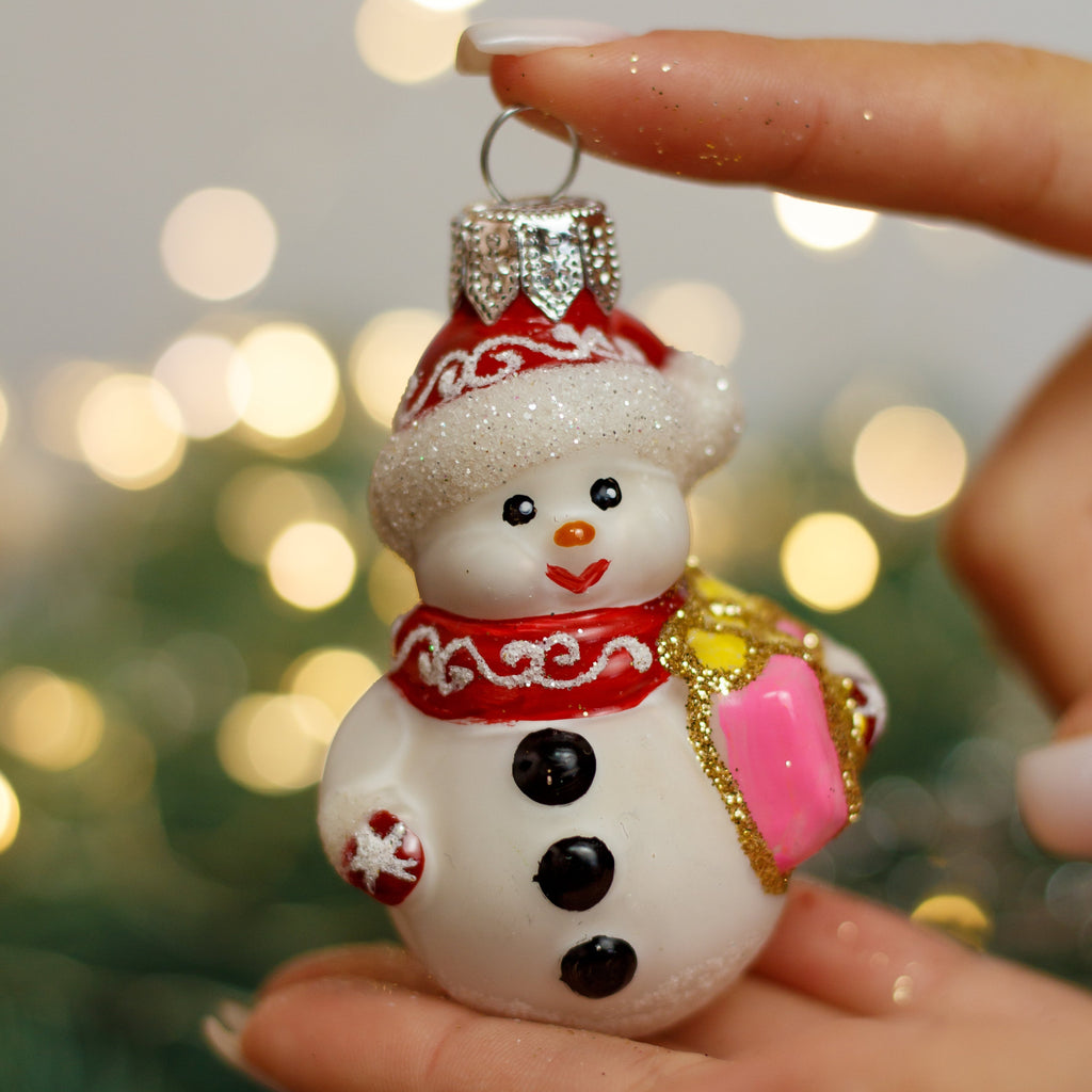 Smiling Snowman Christmas glass ornament, Handmade Christmas figurines, Collectible Christmas decor, home decoration, Christmas gift 2025