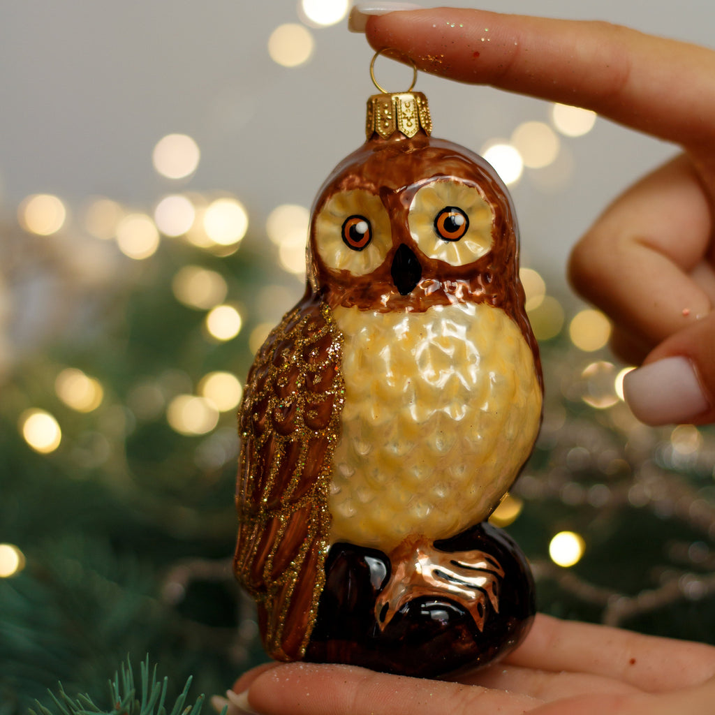 Snowy Owl Christmas glass ornament, Handmade Christmas figurines, Collectible Christmas decor, home decoration, Christmas gift 2025 