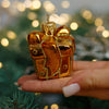 Gold & Brown Gift Box glitter design Christmas glass ornament, Handmade Christmas figurines, Collectible Christmas decor, home decoration, Christmas gift 2025