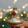 White with flowers Holiday Bell Christmas glass ornament, Handmade Christmas figurines, Collectible Christmas decor, home decoration, Christmas gift 2025
