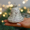 White Holiday Bell Christmas glass ornament, Handmade Christmas figurines, Collectible Christmas decor, home decoration, Christmas gift 2025