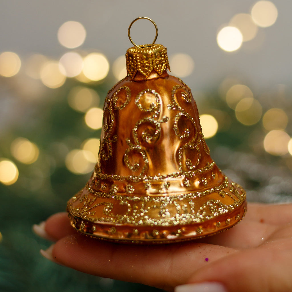 Bronze Holiday Bell Christmas glass ornament, Handmade Christmas figurines, Collectible Christmas decor, home decoration, Christmas gift 2025