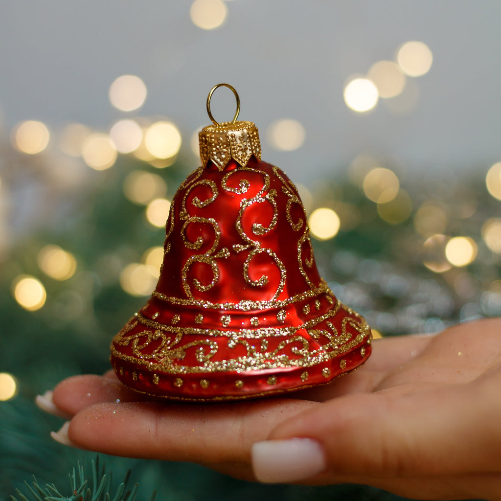 Red Holiday Bell Christmas glass ornament, Handmade Christmas figurines, Collectible Christmas decor, home decoration, Christmas gift 2025 