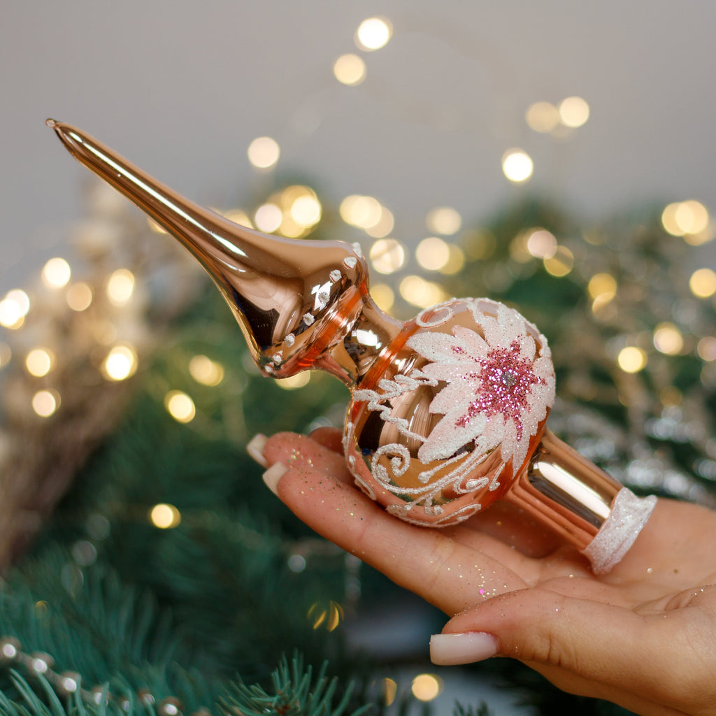 Pink Ornament Handmade Glass Christmas Tree Topper – 7 Inch Vintage Ornament, home decor, Christmas decoration, Christmas gift 2025 