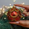 Red with gold glitter design Christmas glass ornament, Handmade Christmas ball, Collectible Christmas decor, home decoration, Christmas gift 2025
