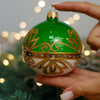 White and green with gold glitter design Christmas glass ornament, Handmade Christmas ball, Collectible Christmas decor, home decoration, Christmas gift 2025