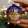White and blue with gold glitter design Christmas glass ornament, Handmade Christmas ball, Collectible Christmas decor, home decoration, Christmas gift 2025