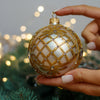 White with gold glitter design Christmas glass ornament, Handmade Christmas ball, Collectible Christmas decor, home decoration, Christmas gift 2025