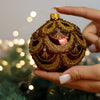 Brown with gold glitter design Christmas glass ornament, Handmade Christmas ball, Collectible Christmas decor, home decoration, Christmas gift 2025 