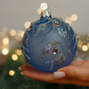 Blue with silver glitter design Christmas glass ornament, Handmade Christmas ball, Collectible Christmas decor, home decoration, Christmas gift 2025