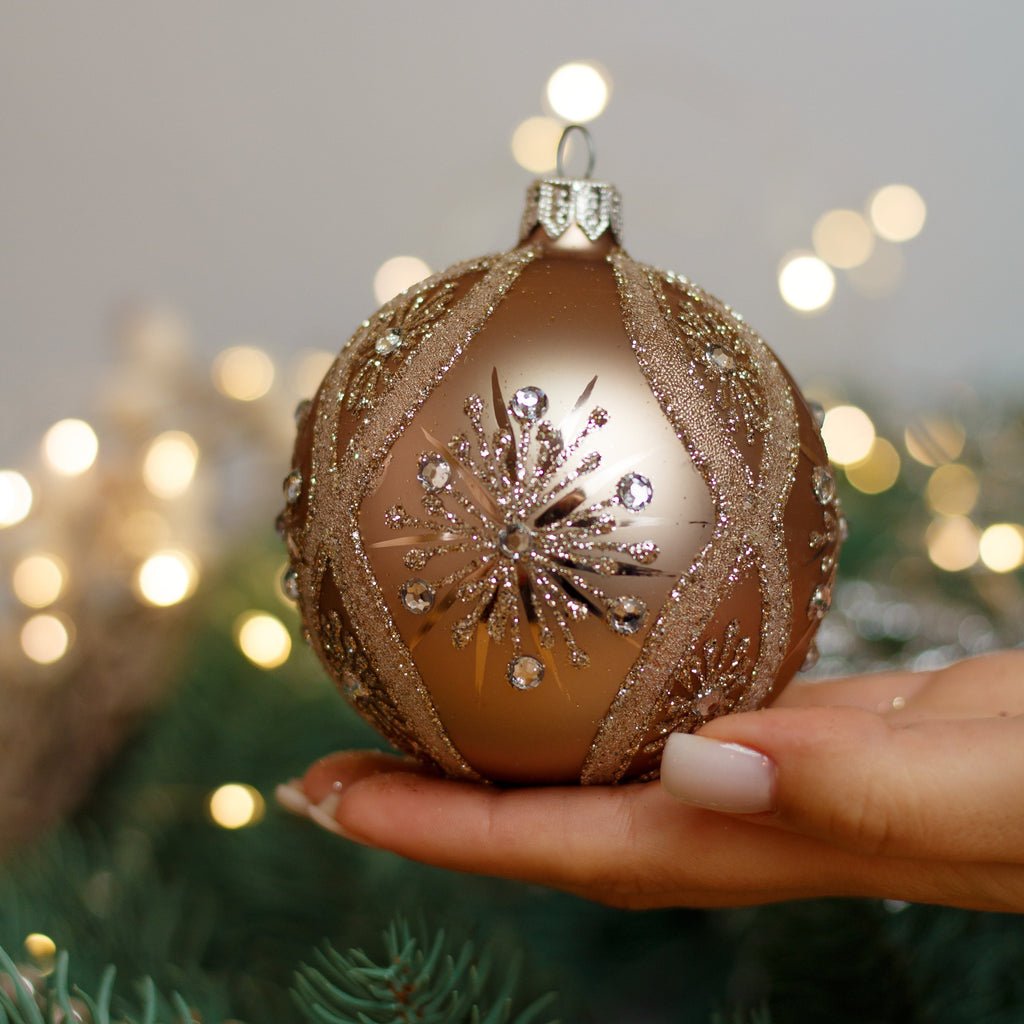 Gold with gold glitter design Christmas glass ornament, Handmade Christmas ball, Collectible Christmas decor, home decoration, Christmas gift 2025