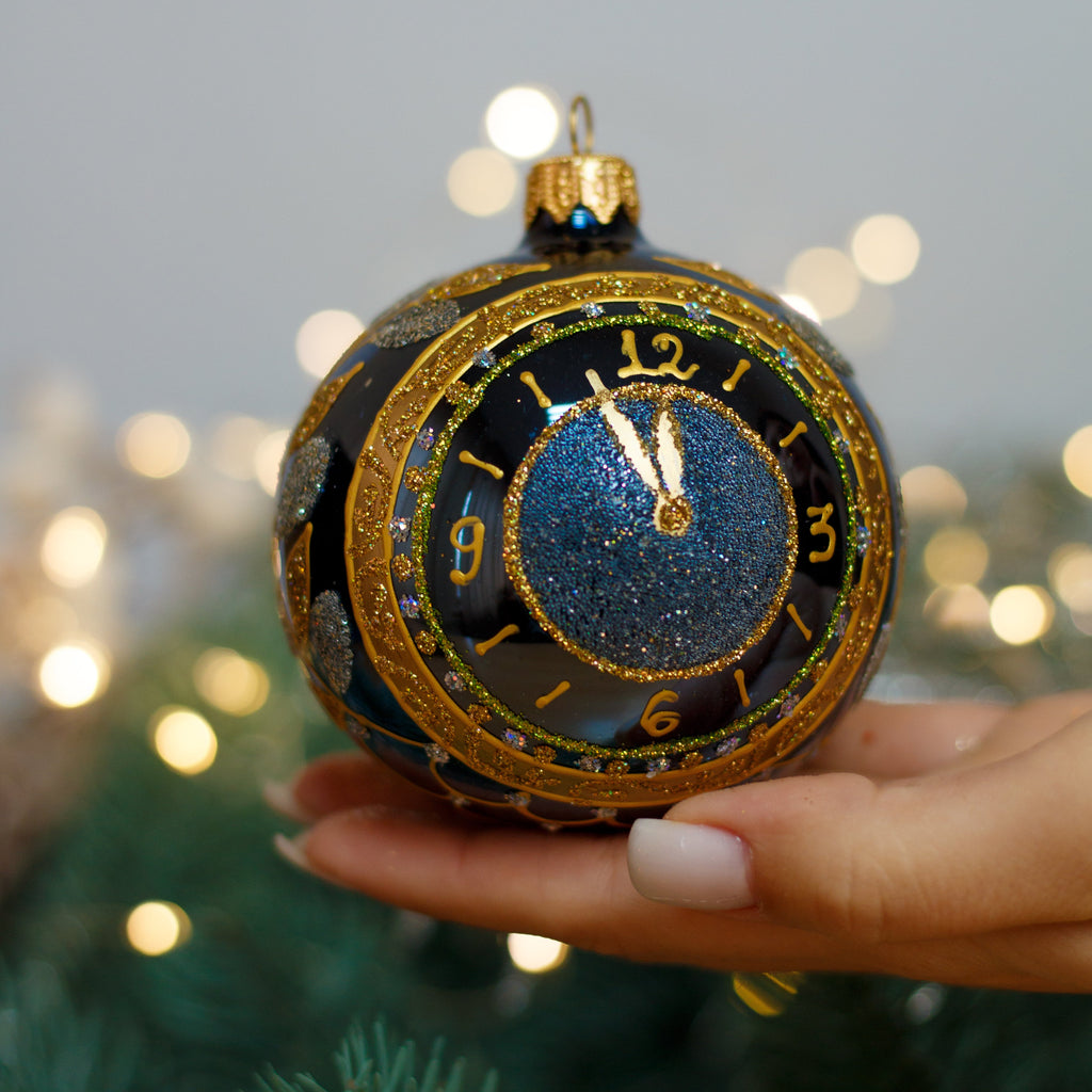New Year Clock design Christmas glass ornament, Handmade Christmas ball, Collectible Christmas decor, home decoration, Christmas gift 2025