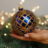Blue with gold glitter design Christmas glass ornament, Handmade Christmas ball, Collectible Christmas decor, home decoration, Christmas gift 2025
