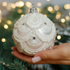 White with glitter design Christmas glass ornament, Handmade Christmas ball, Collectible Christmas decor, home decoration, Christmas gift 2025