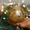White with gold glitter design Christmas glass ornament, Handmade Christmas ball, Collectible Christmas decor, home decoration, Christmas gift 2025