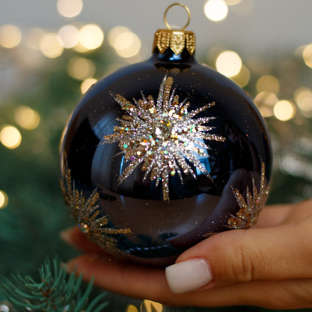 Royal gray with gold glitter Christmas glass ornament, Handmade Christmas ball, Collectible Christmas decor, home decoration, Christmas gift 2025 (Copy) ChristmasboxStore