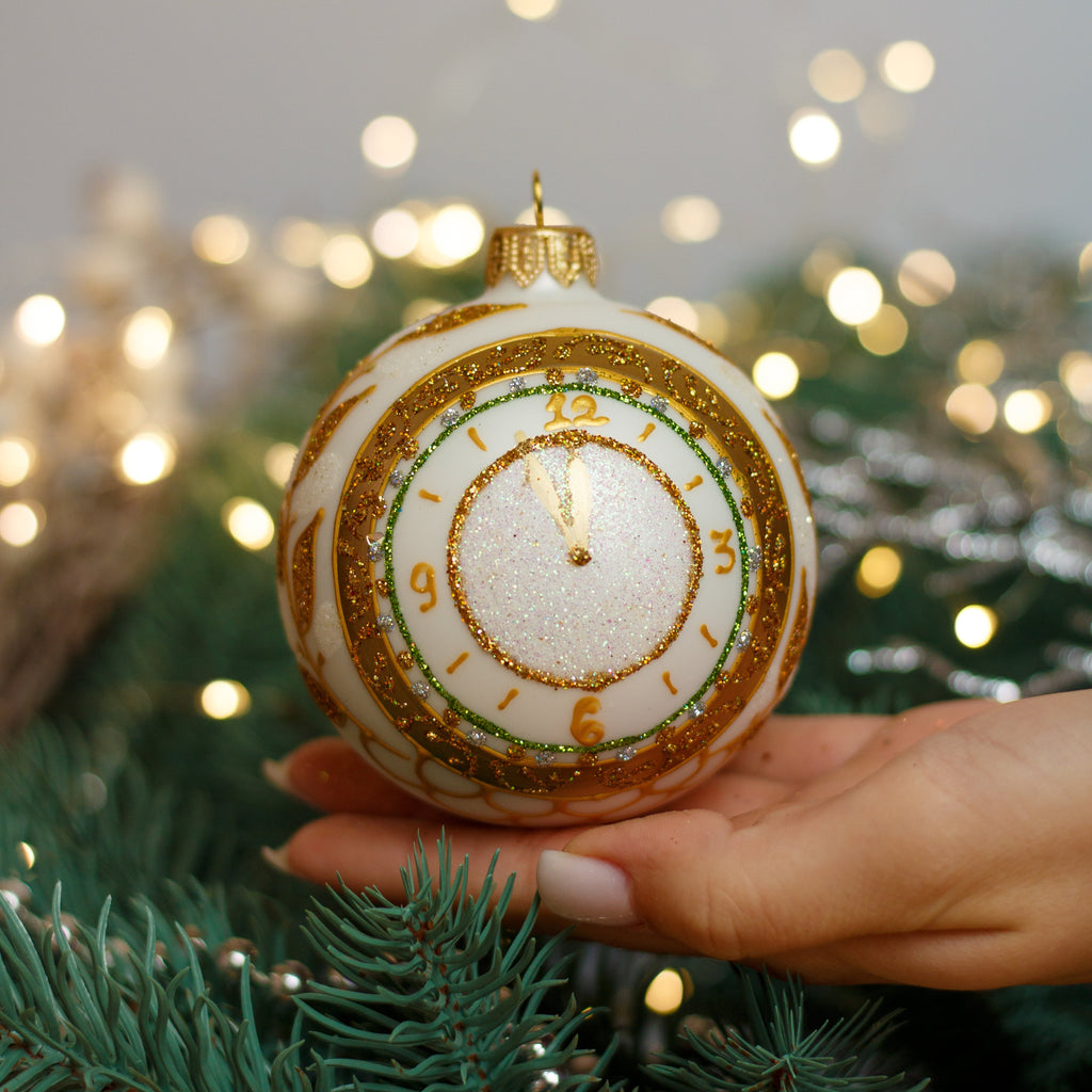 New Year Clock design Christmas glass ornament, Handmade Christmas ball, Collectible Christmas decor, home decoration, Christmas gift 2025