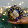 Blue with gold glitter design Christmas glass ornament, Handmade Christmas ball, Collectible Christmas decor, home decoration, Christmas gift 2025 
