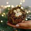Brown with gold glitter design Christmas glass ornament, Handmade Christmas ball, Collectible Christmas decor, home decoration, Christmas gift 2025