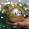 White with gold glitter design Christmas glass ornament, Handmade Christmas ball, Collectible Christmas decor, home decoration, Christmas gift 2025