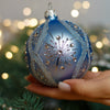 Blue with silver glitter design Christmas glass ornament, Handmade Christmas ball, Collectible Christmas decor, home decoration, Christmas gift 2025 