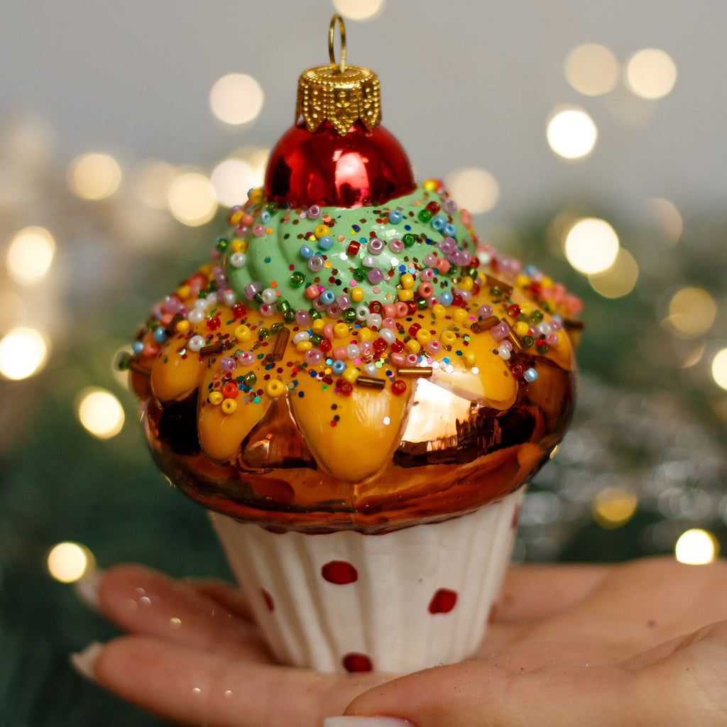 Cupcake Christmas glass ornament, Handmade Christmas figurines, Collectible Christmas decor, home decoration, Christmas gift 2025 (Copy) ChristmasboxStore