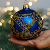 Blue with gold glitter design Christmas glass ornament, Handmade Christmas ball, Collectible Christmas decor, home decoration, Christmas gift 2025