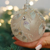 Matt Beige with sparkling glitter design Christmas glass ornament, Handmade Christmas ball, Collectible Christmas decor, home decoration, Christmas gift 2025