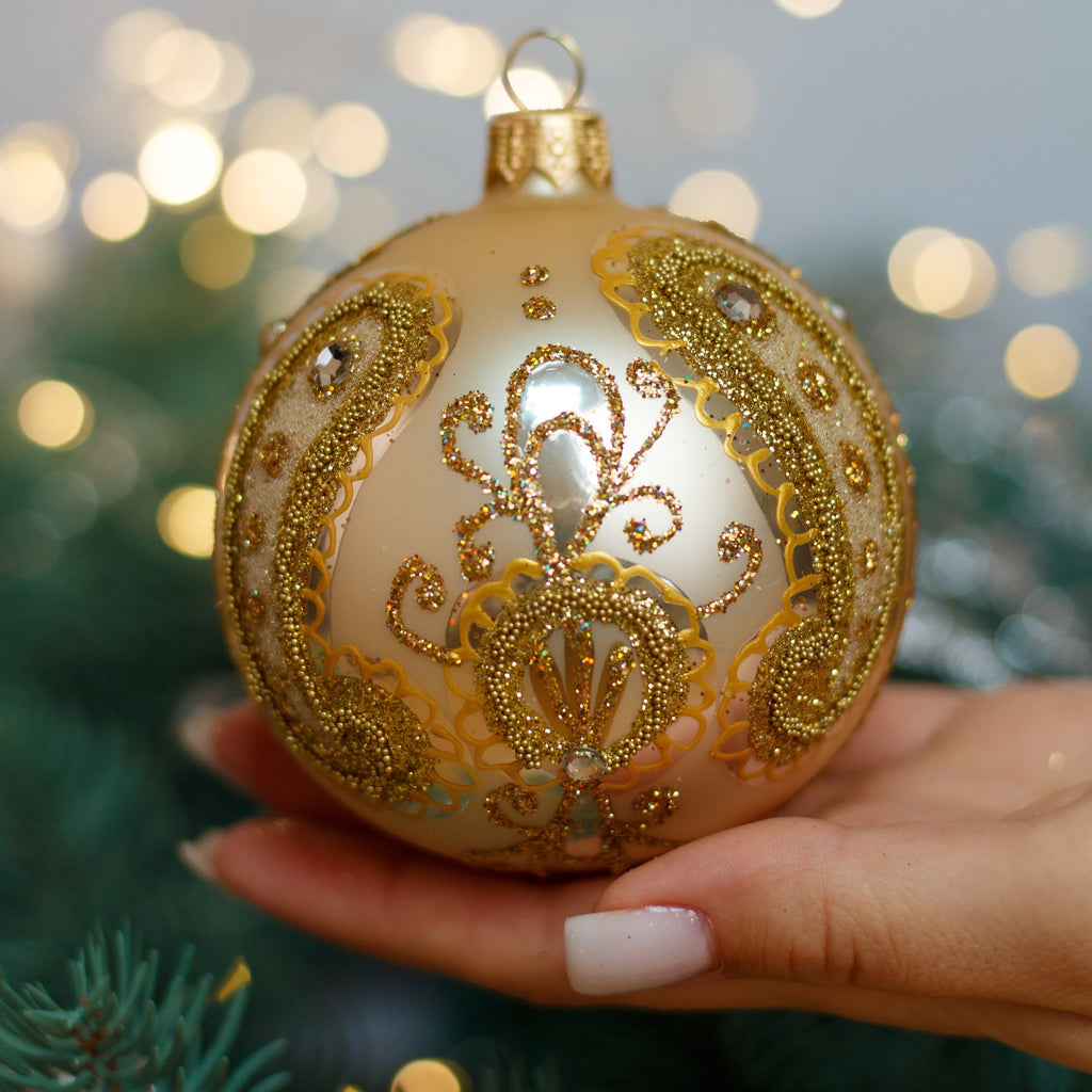 Royal gold with gold glitter design Christmas glass ornament, Handmade Christmas ball, Collectible Christmas decor, home decoration, Christmas gift 2025 (Copy) ChristmasboxStore