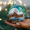 Snowy Wooden Cottage Christmas glass ornament, Handmade Christmas ball, Collectible Christmas decor, home decoration, Christmas gift 2025