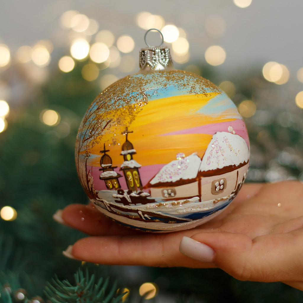Winter Church Christmas glass ornament, Handmade Christmas ball, Collectible Christmas decor, home decoration, Christmas gift 2025 
