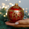 Red with gold glitter design Christmas glass ornament, Handmade Christmas ball, Collectible Christmas decor, home decoration, Christmas gift 2025 