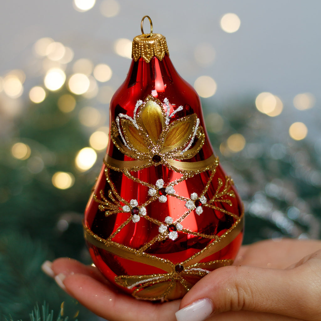 Red with gold Glass Bell Christmas glass ornament, Handmade Christmas figurines, Collectible Christmas decor, home decoration, Christmas gift 2025