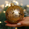 Gold with gold glitter design Christmas glass ornament, Handmade Christmas ball, Collectible Christmas decor, home decoration, Christmas gift 2025