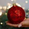 Red with glitter design Christmas glass ornament, Handmade Christmas ball, Collectible Christmas decor, home decoration, Christmas gift 2025
