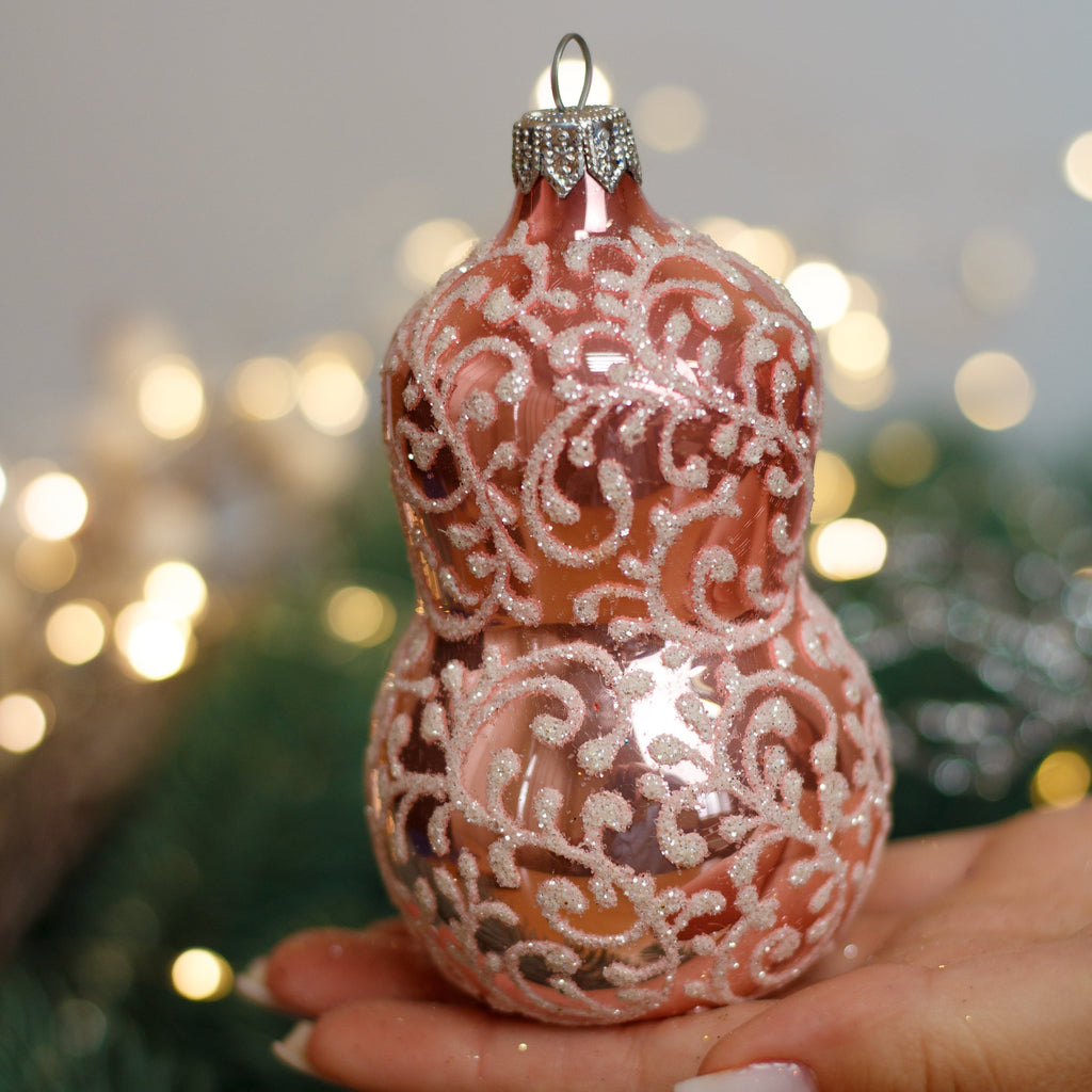 Pink with white Glass Bell Christmas glass ornament, Handmade Christmas figurines, Collectible Christmas decor, home decoration, Christmas gift 2025