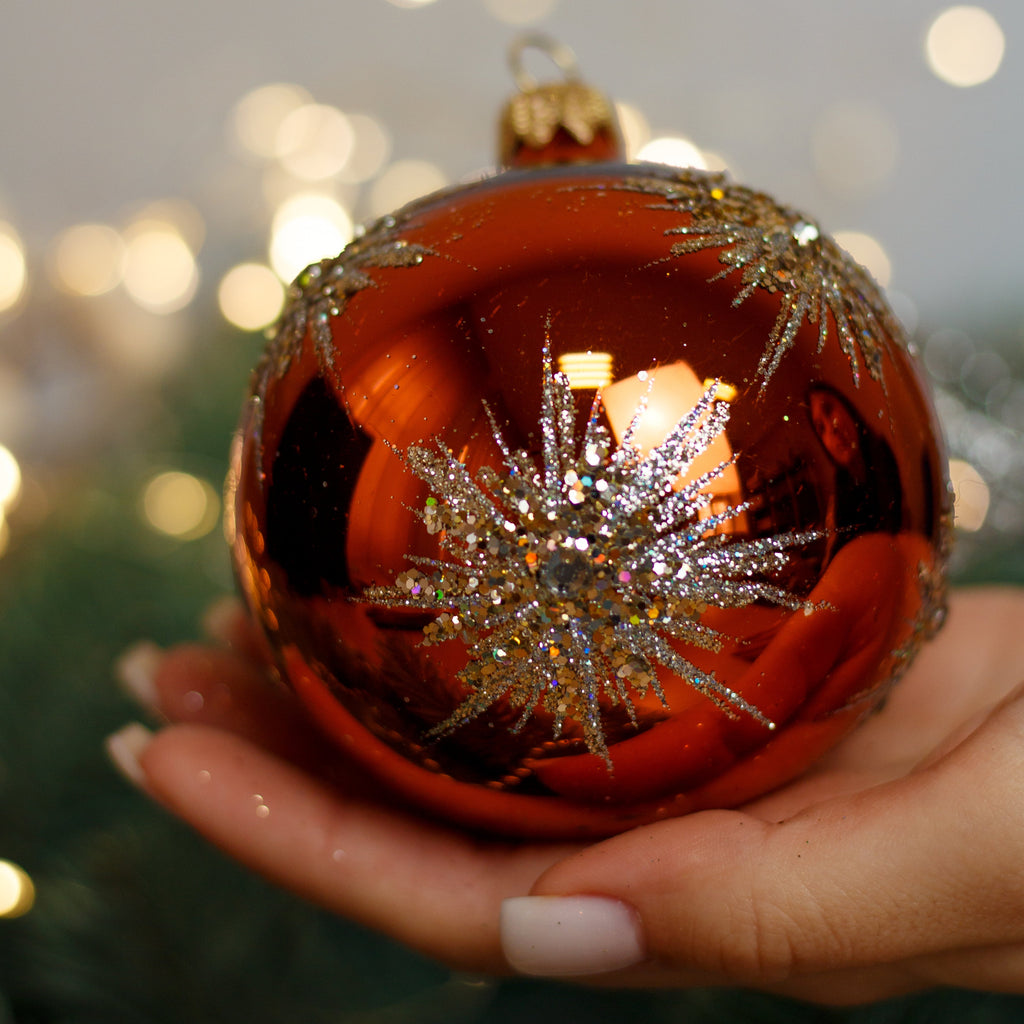 Royal red with gold glitter Christmas glass ornament, Handmade Christmas ball, Collectible Christmas decor, home decoration, Christmas gift 2025