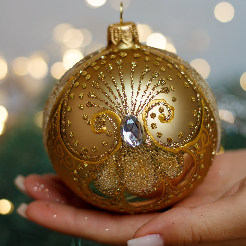 Royal gold with gold glitter Christmas glass ornament, Handmade Christmas ball, Collectible Christmas decor, home decoration, Christmas gift 2025